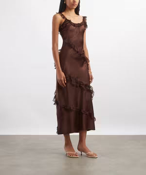 DAMSON MADDER Carmen Midi Ruffle Dress - Choc