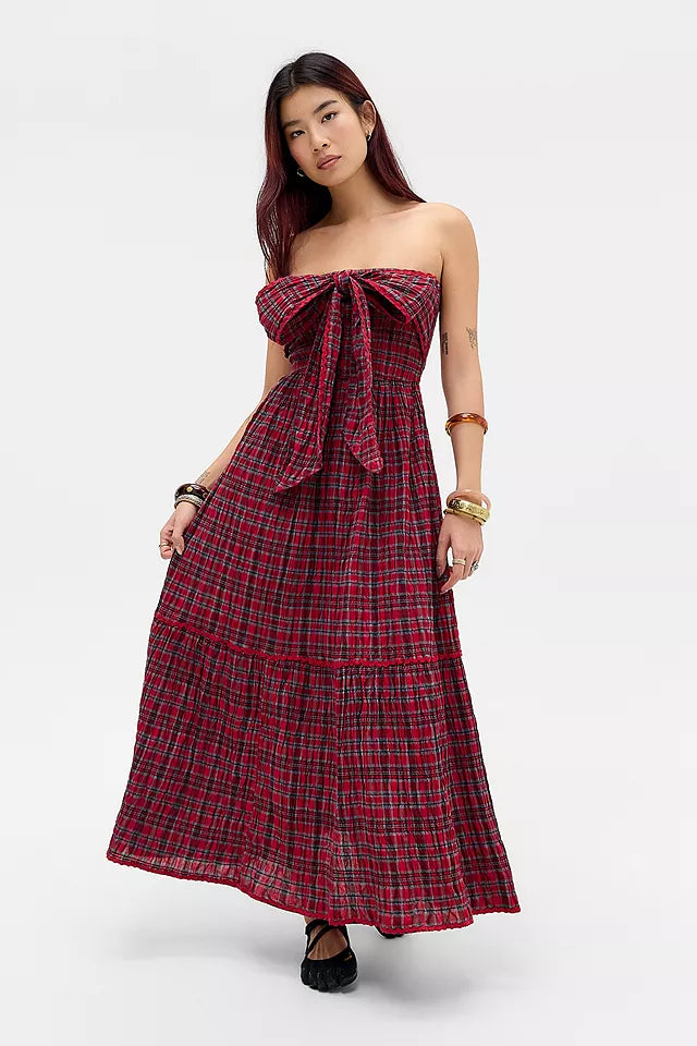 Damson Madder Red Mia Check Midi Dress UK 10