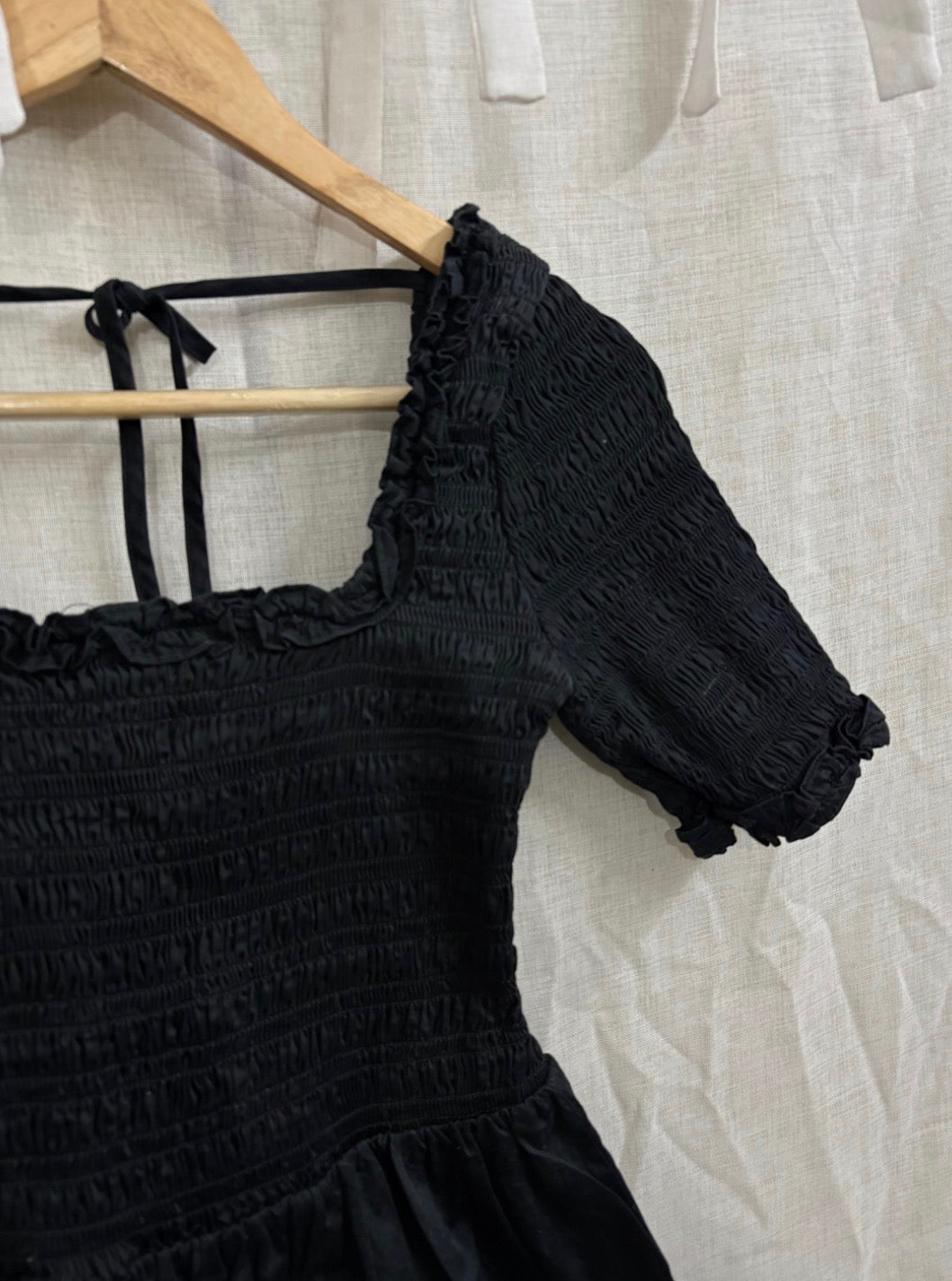 Damson madder black smocked dress UK 14