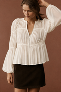 By Anthropologie Long-Sleeve Puffy Zip-Front Blouse XS/S