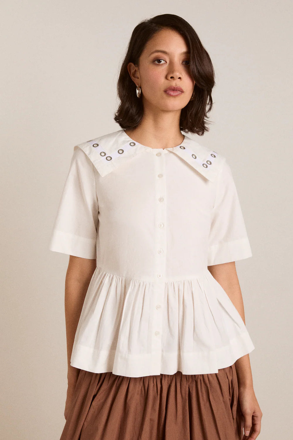 Damson Madder  Cyrus Eyelet Blouse - White