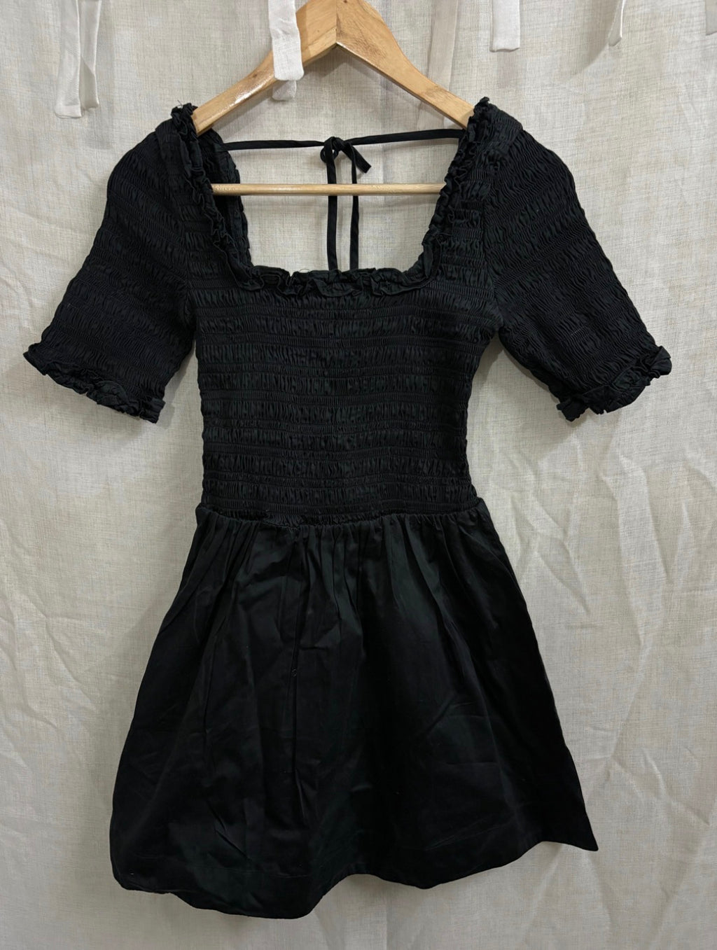 Damson madder black smocked dress UK 14