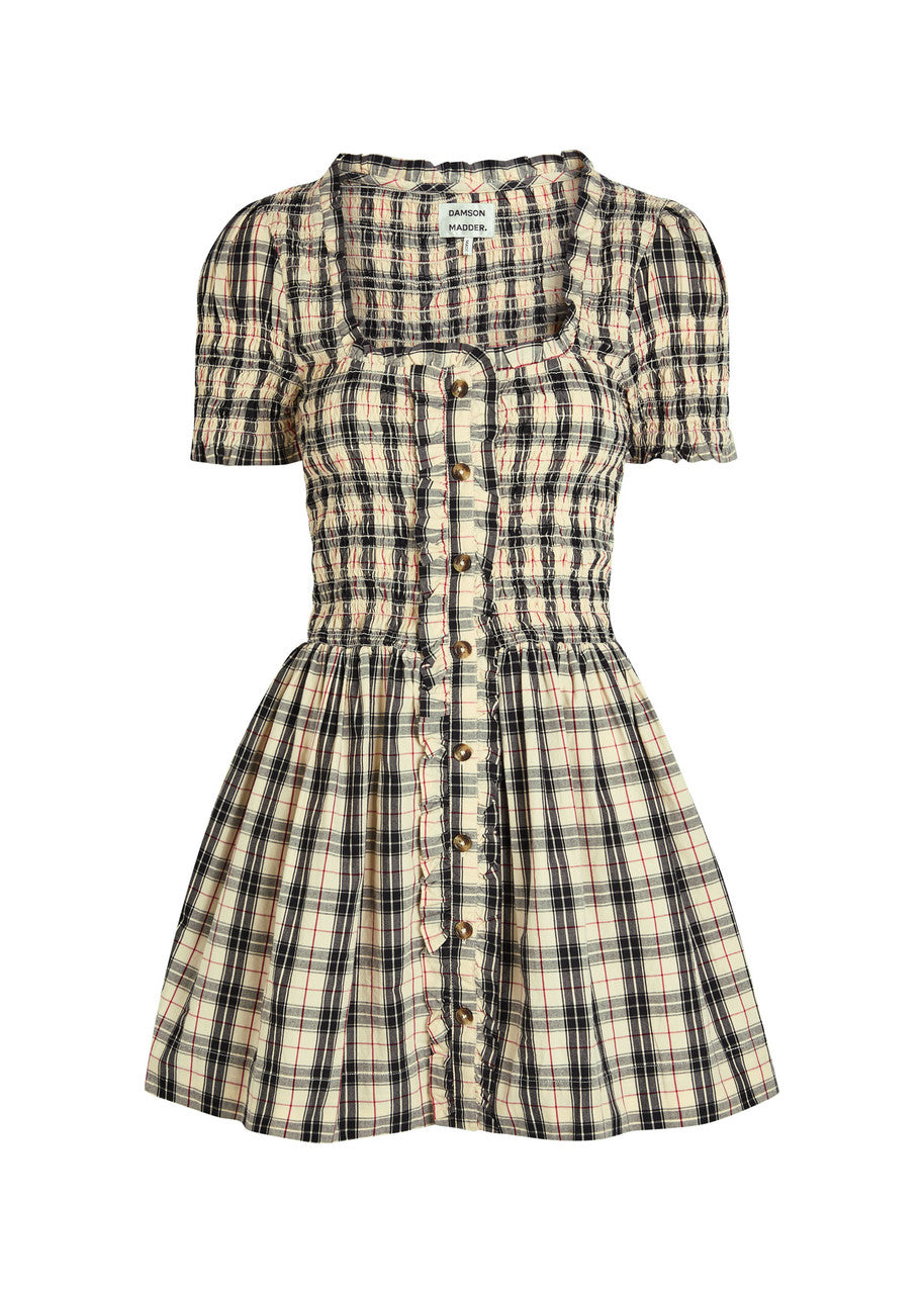 Damson Madder Mansi Short-Sleeve Smocked Mini Dress