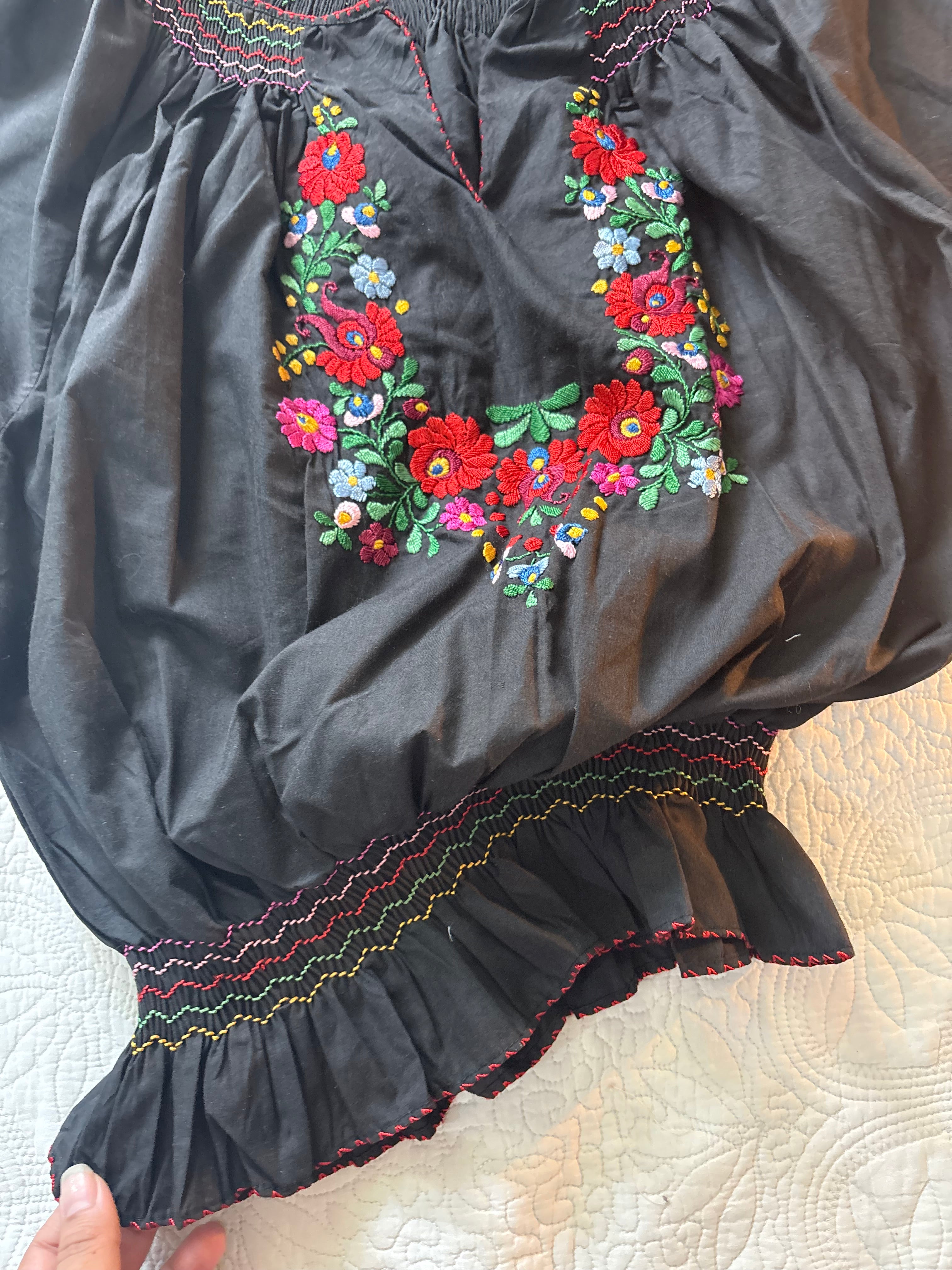 Black embroidered peasant top S-L