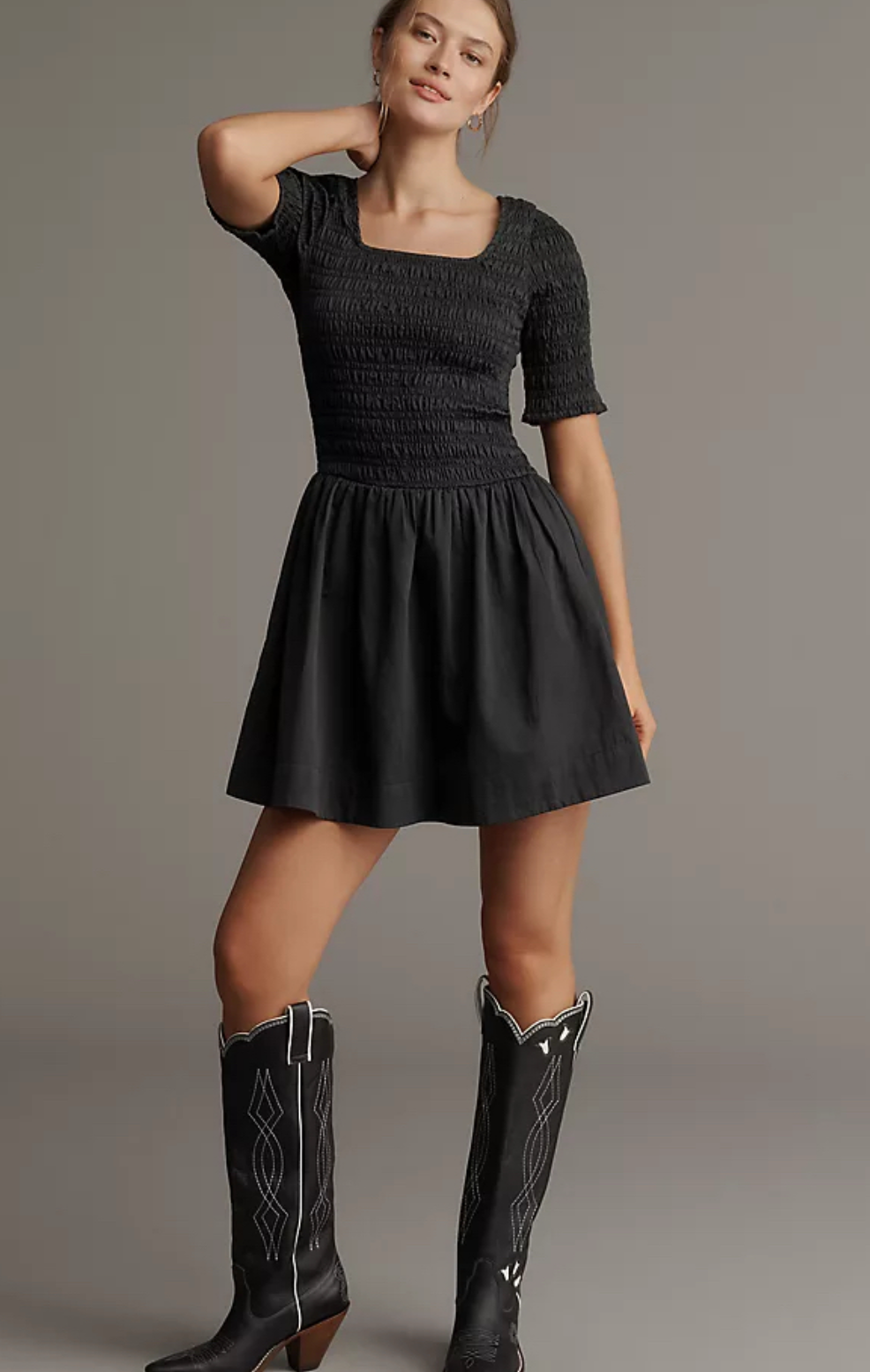 Damson madder black smocked dress UK 14