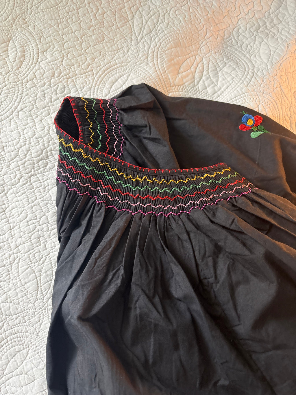 Black embroidered peasant top S-L