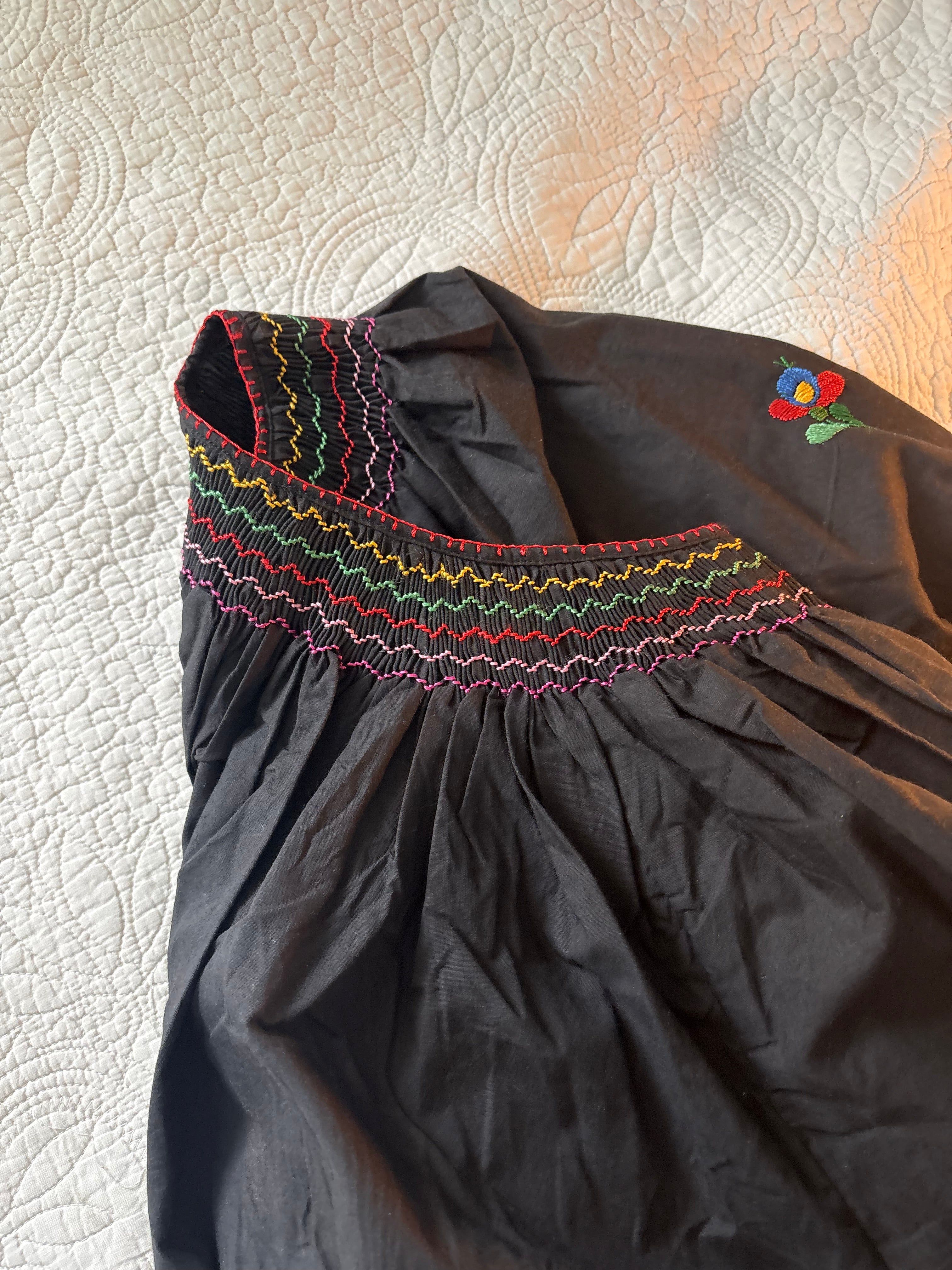 Black embroidered peasant top S-L