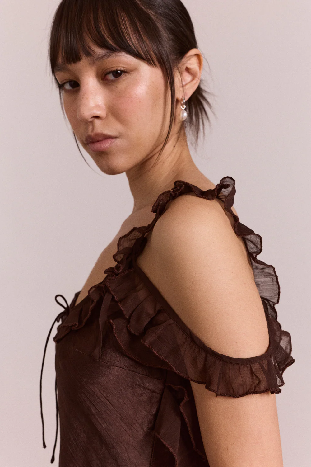 DAMSON MADDER Carmen Midi Ruffle Dress - Choc