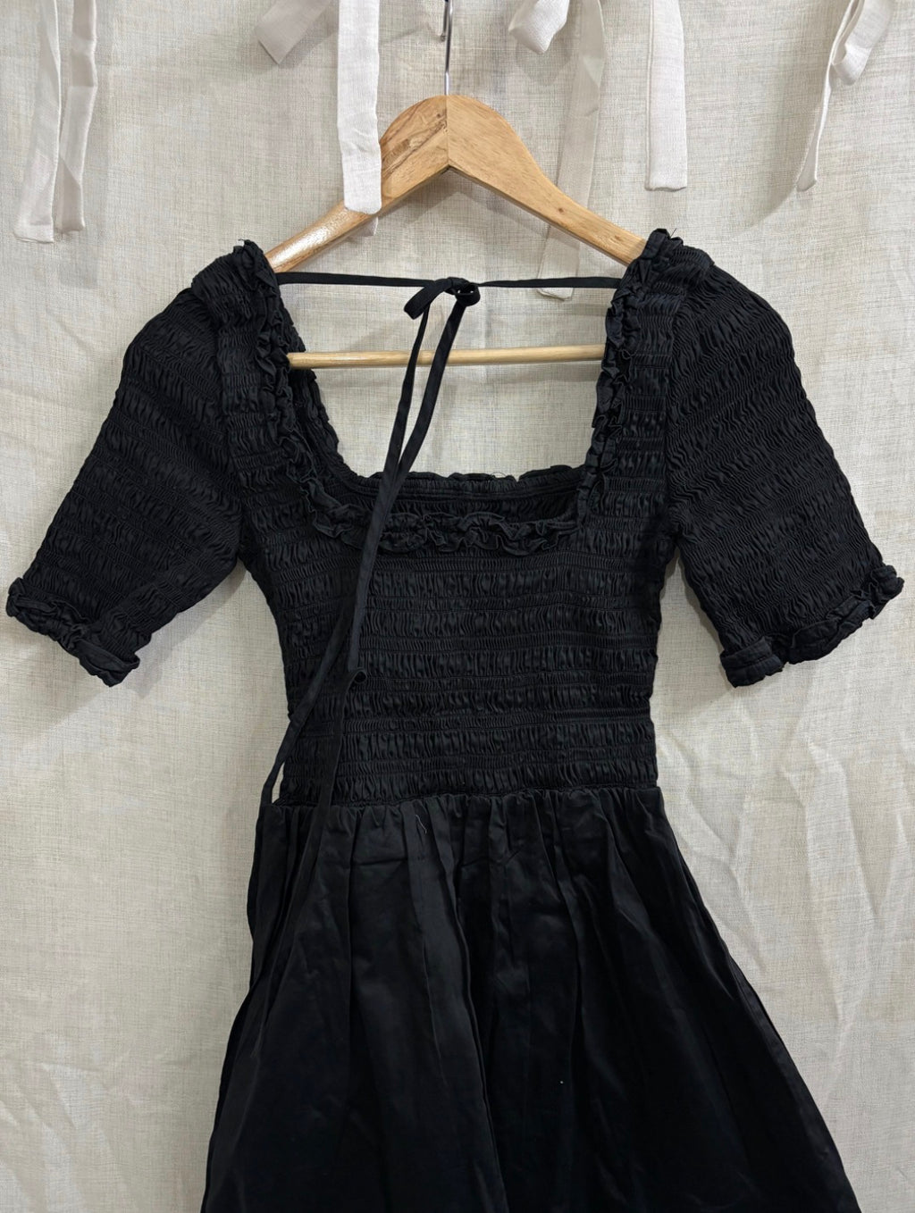Damson madder black smocked dress UK 14
