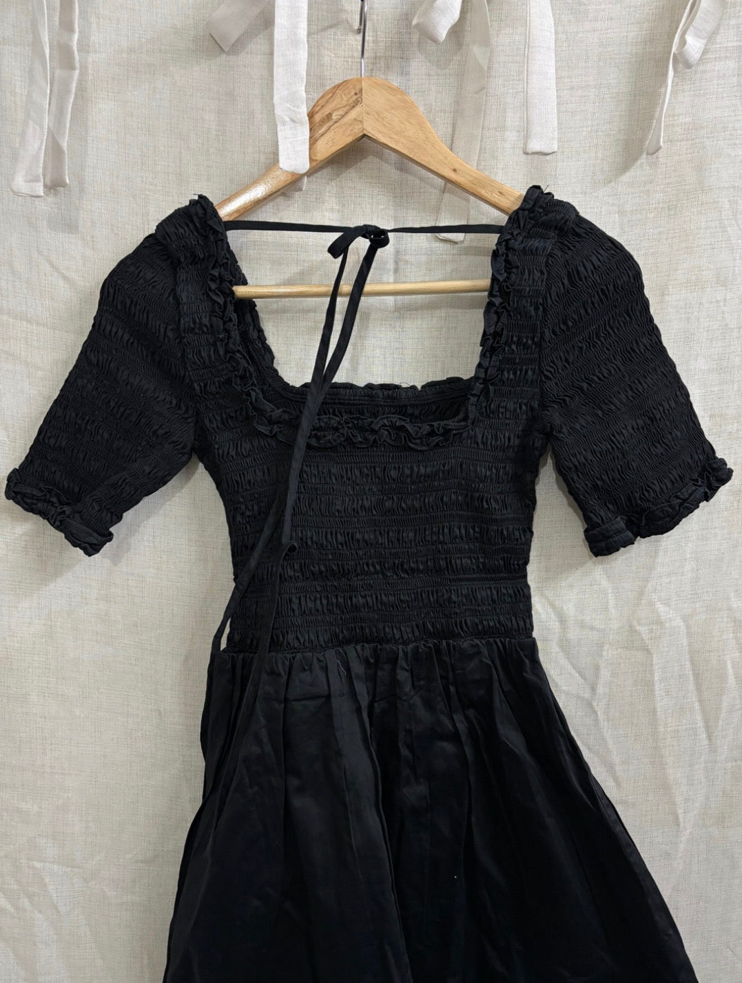 Damson madder black smocked dress UK 14