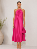 BEBE PINK SATIN HALTER DRESS