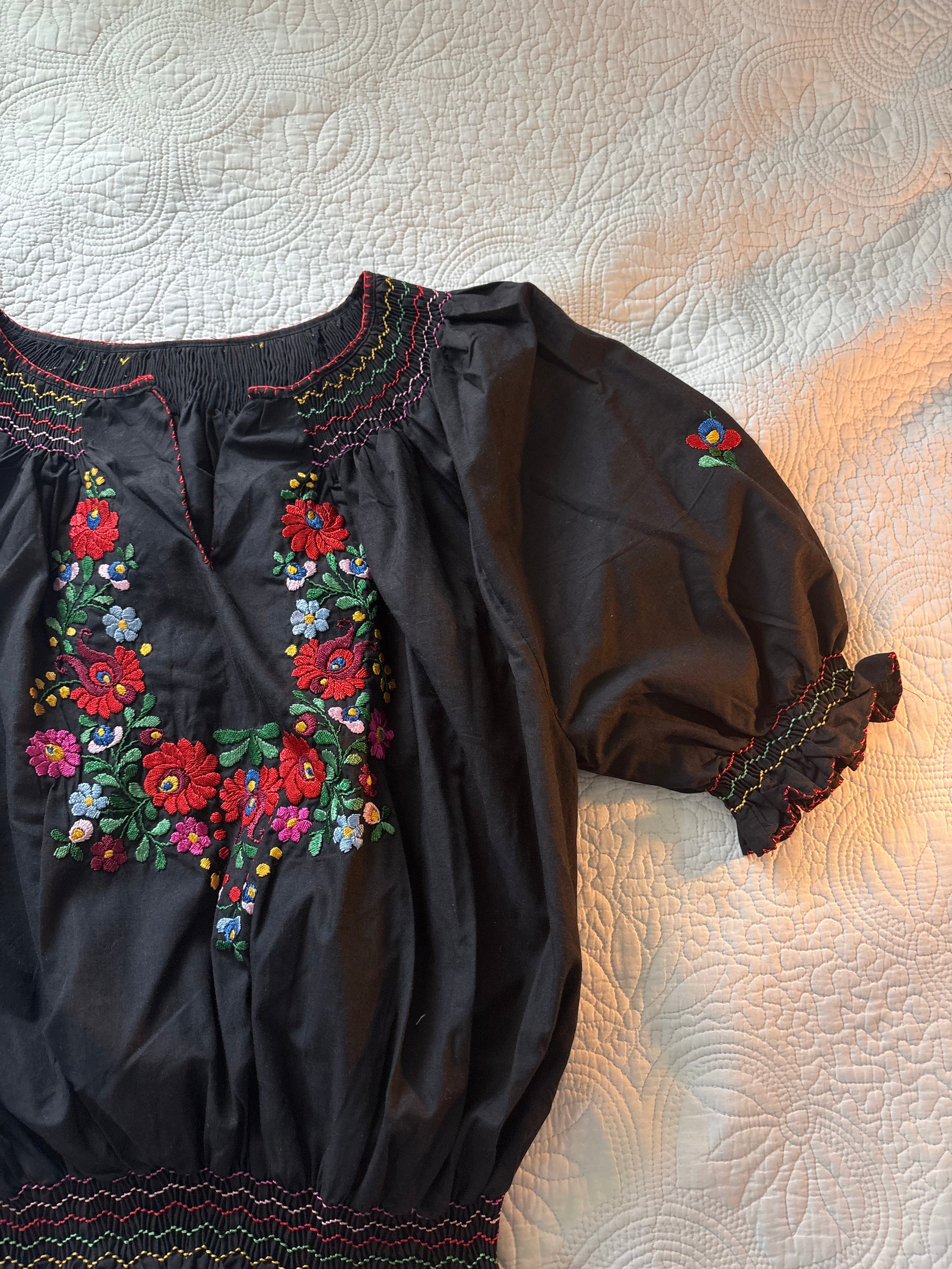Black embroidered peasant top S-L