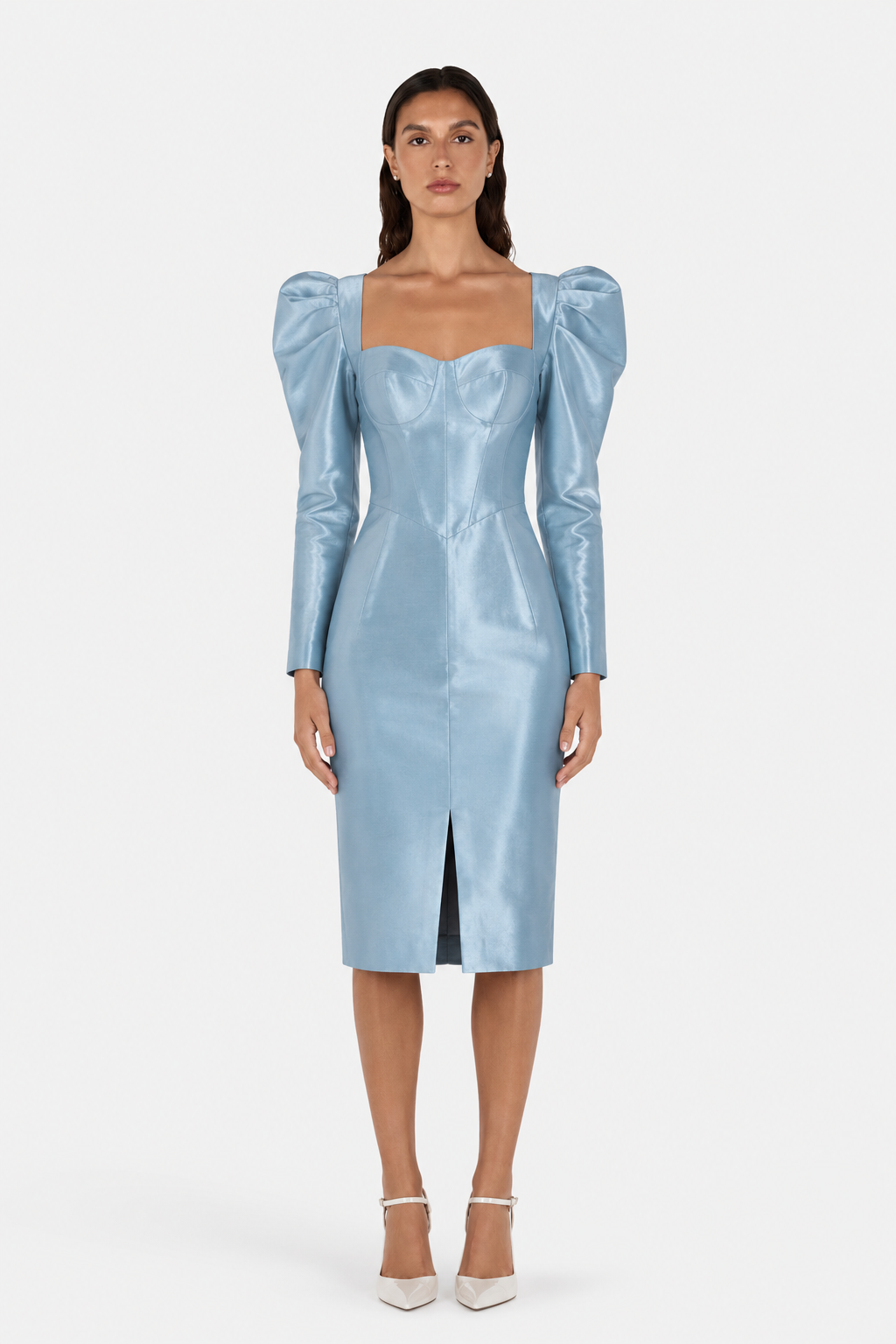 Blue organza fitted dress M