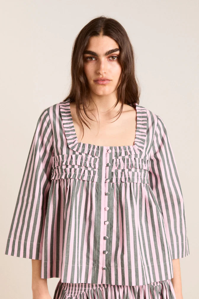 Leilani Ruffle Organic Cotton Top Damson Madder