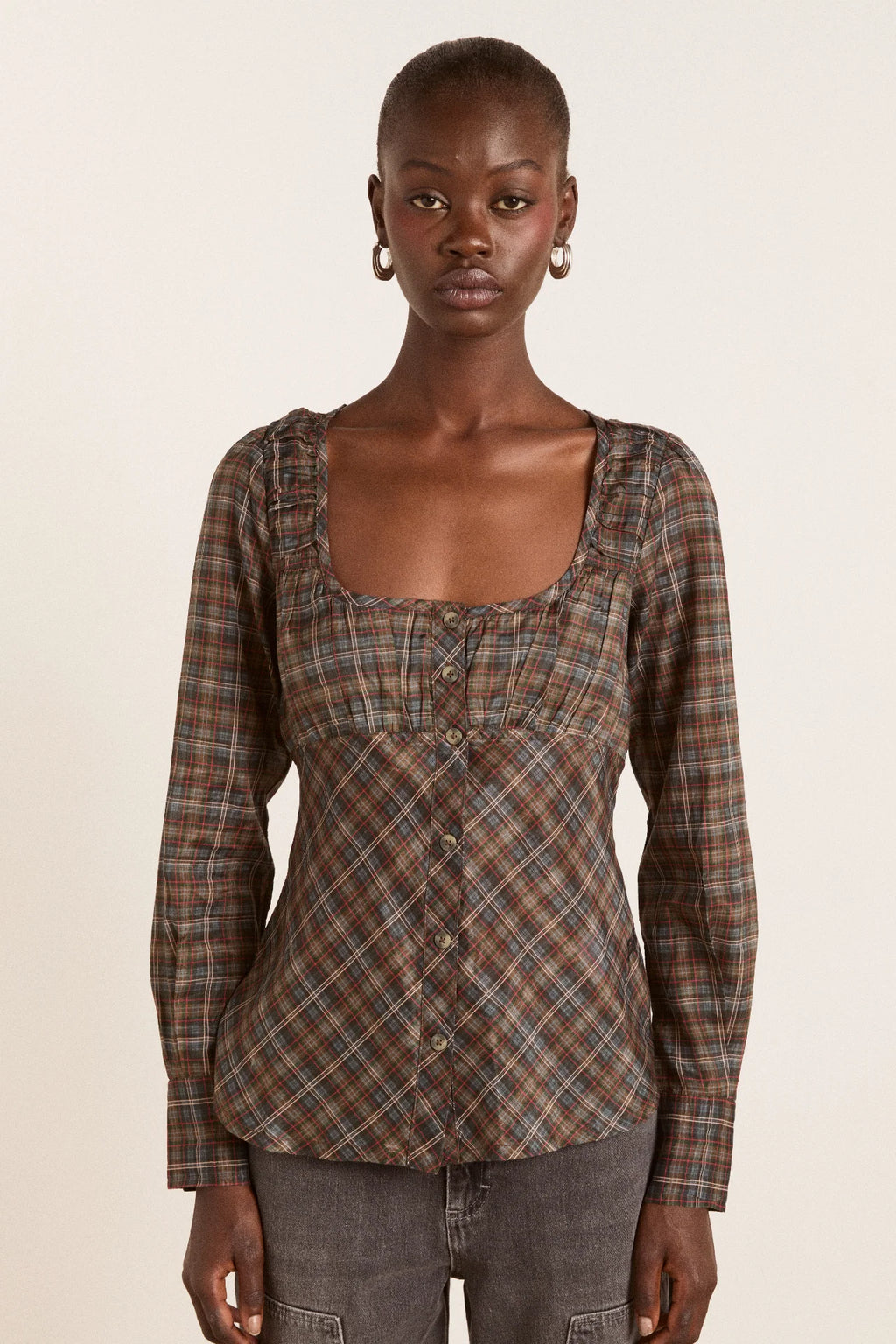 Damson Madder lemi sheer blouse - multi check