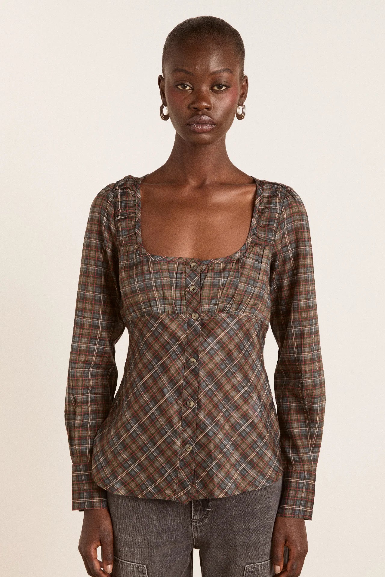 Damson Madder lemi sheer blouse - multi check