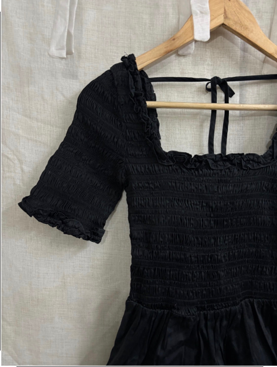 Damson madder black smocked dress UK 14