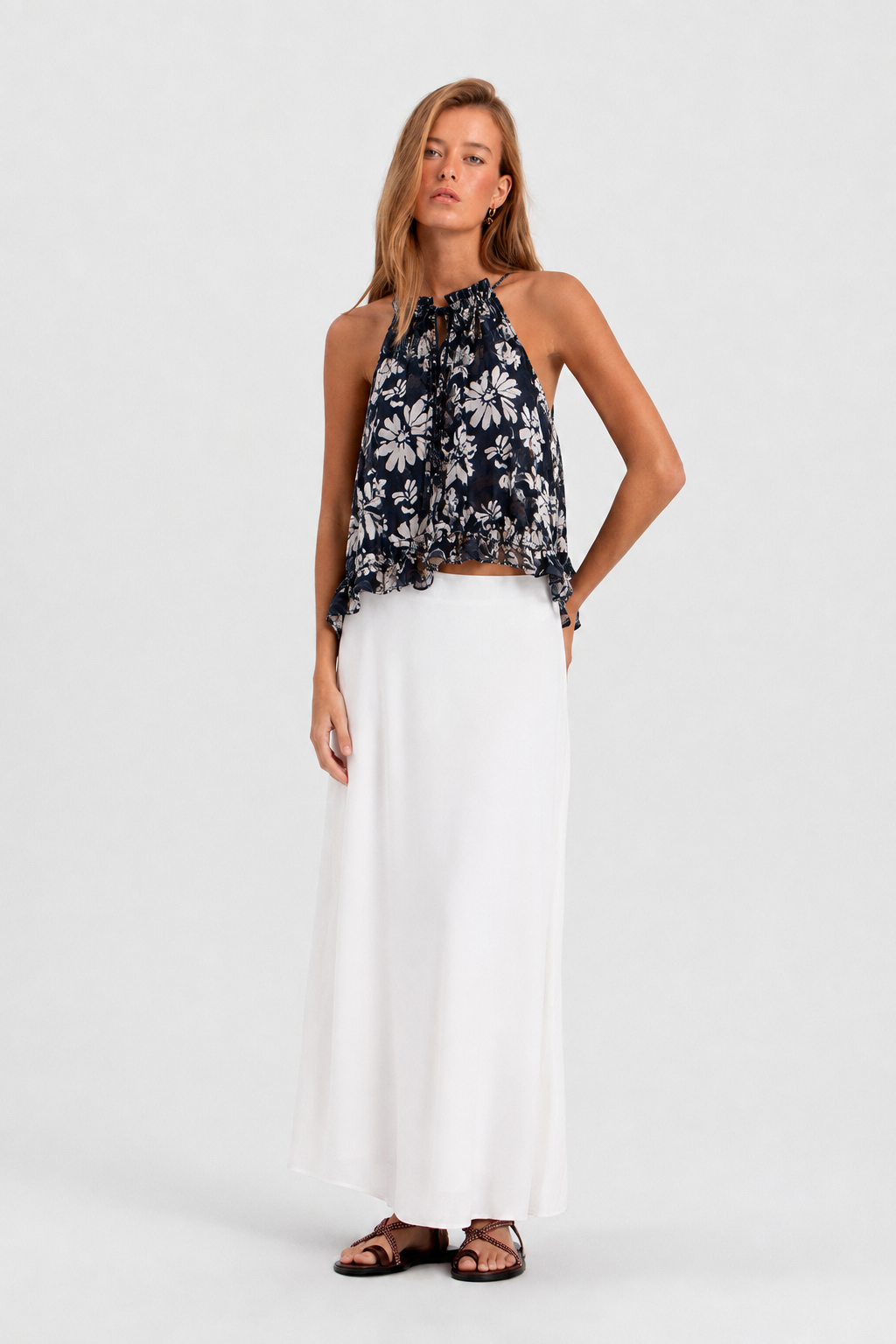 NOON SPAIN Sleeveless Floral Print Halter Top XXS