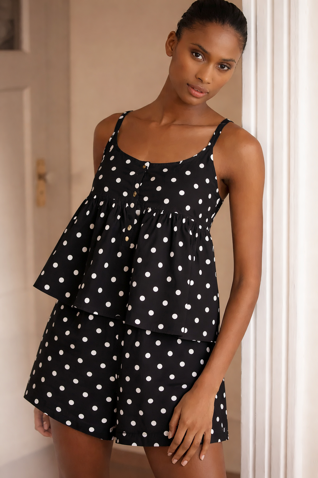 The Great. Sleep Top and shorts Black