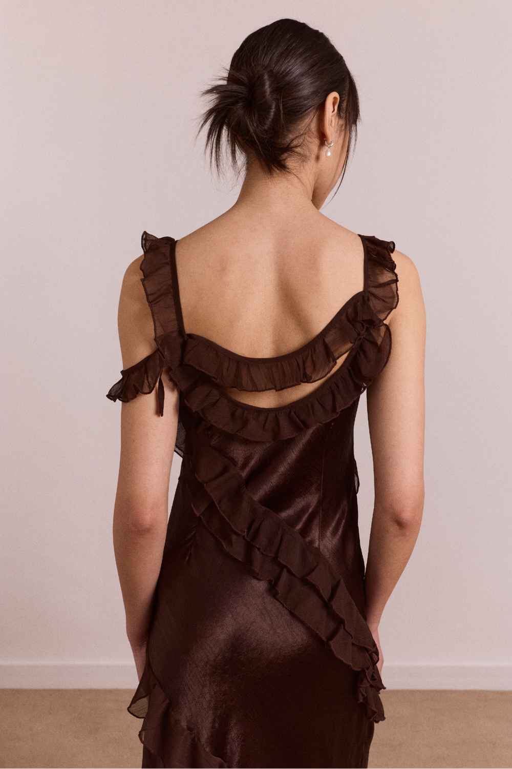 Damson Madder Carmen Ruffle Satin Midi Dress only