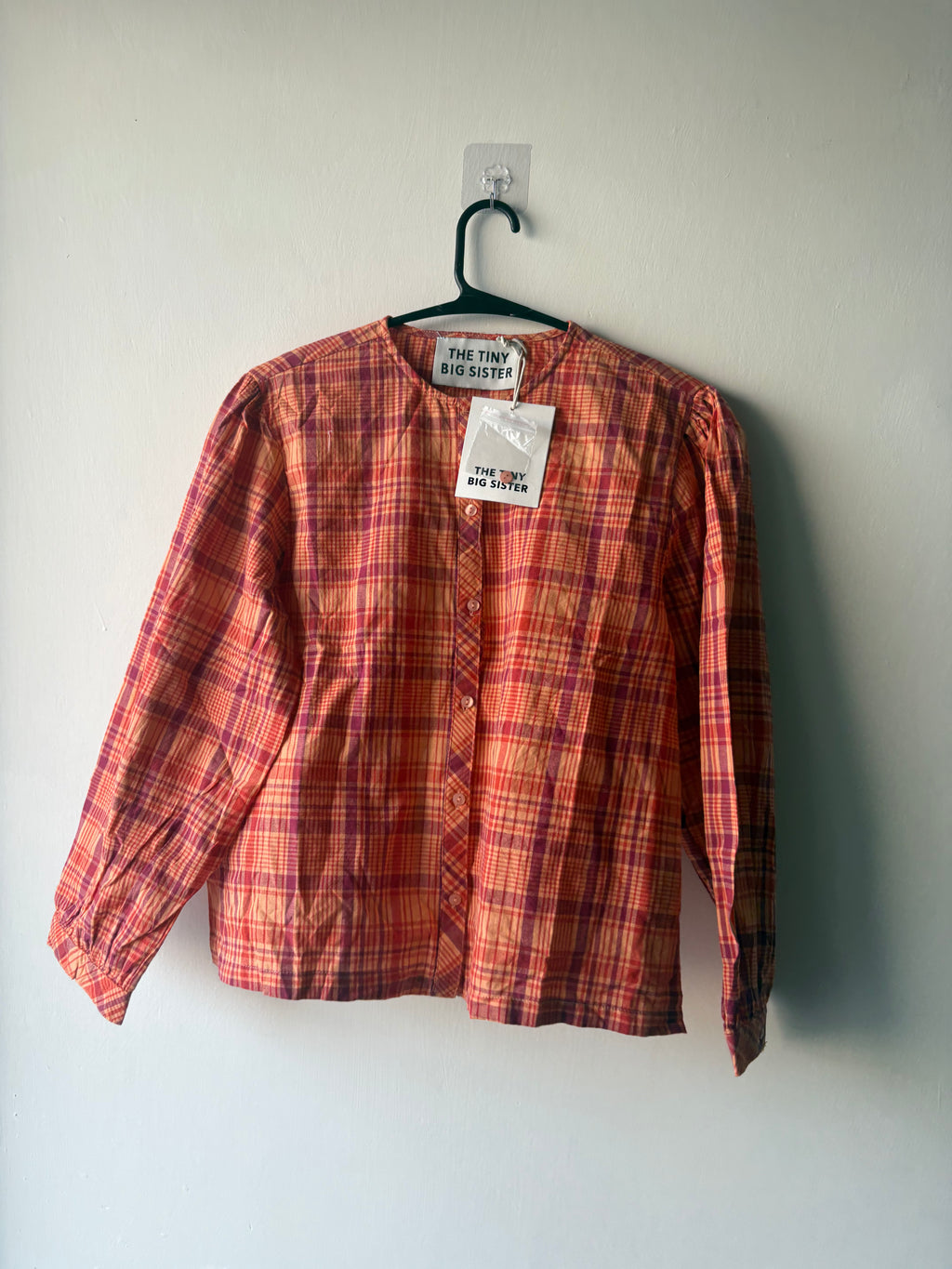 THE TINY BIG SISTER ORANGE PLAID COTTON TOP