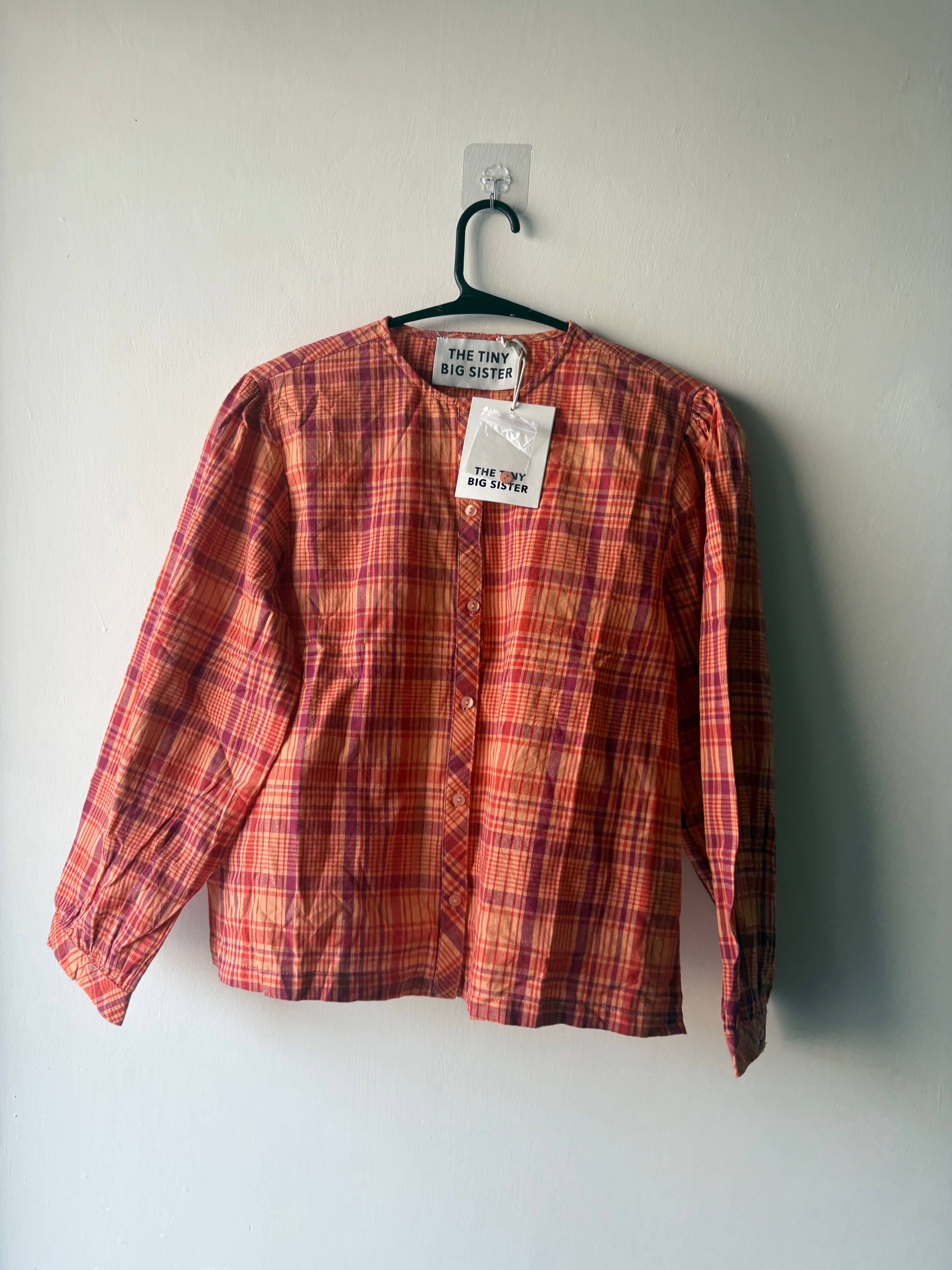 THE TINY BIG SISTER ORANGE PLAID COTTON TOP