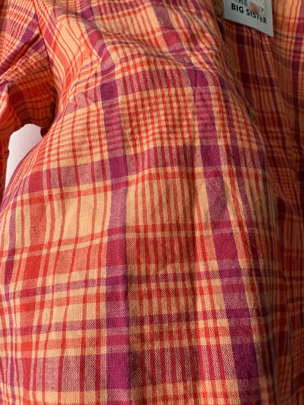 THE TINY BIG SISTER ORANGE PLAID COTTON TOP