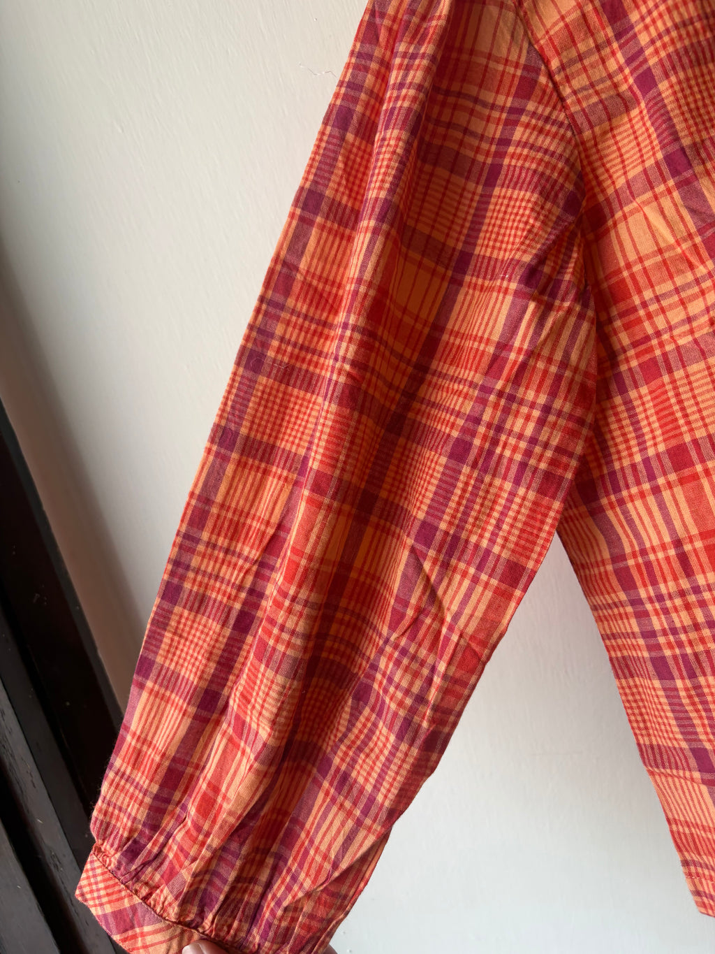 THE TINY BIG SISTER ORANGE PLAID COTTON TOP