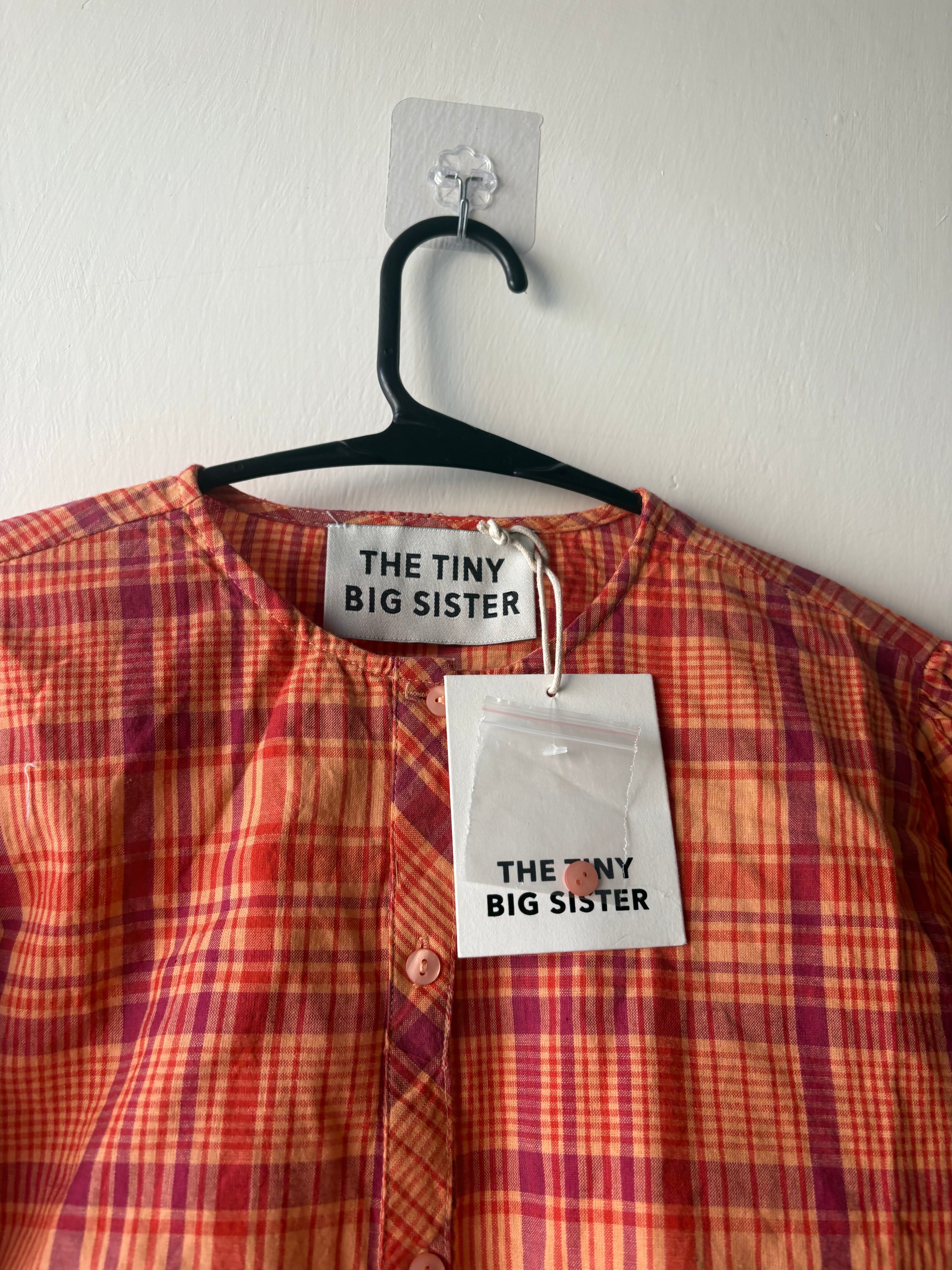 THE TINY BIG SISTER ORANGE PLAID COTTON TOP