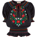 Black embroidered peasant top S-L