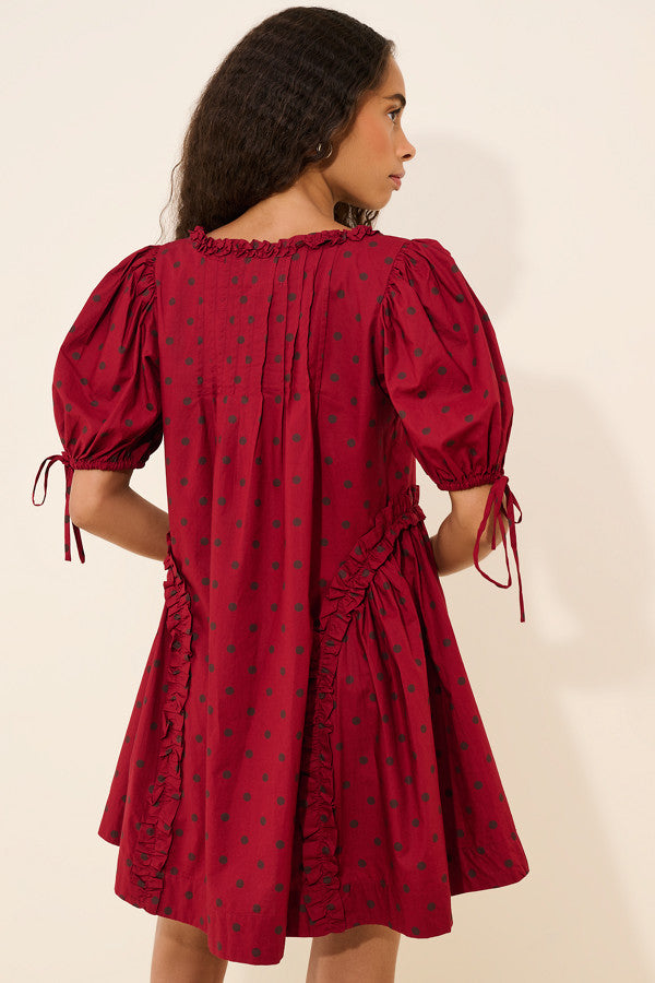 Damson Madder Meri Mini Dress wine dots
