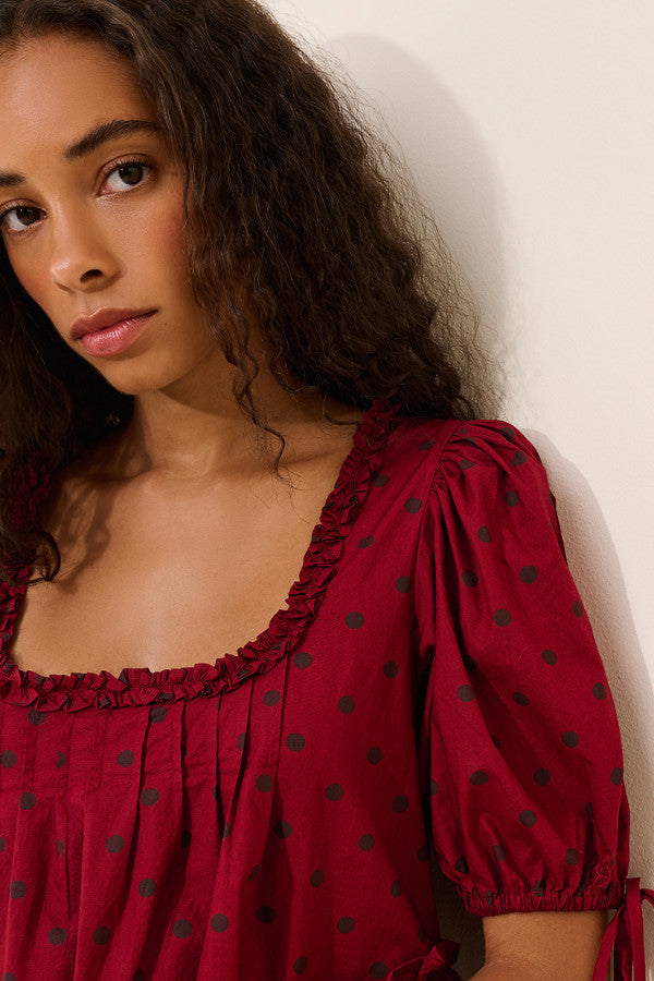 Damson Madder Meri Mini Dress wine dots