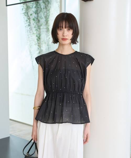 Rouge vif Anna Silver Dot Embroidered Peplum Blouse FS
