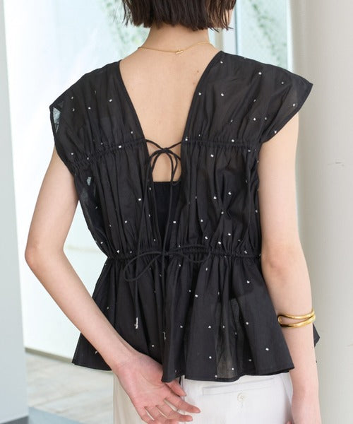 Rouge vif Anna Silver Dot Embroidered Peplum Blouse FS