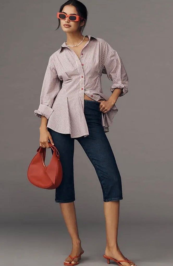 MAEVE  Long-Sleeve Waisted Buttondown Shirt