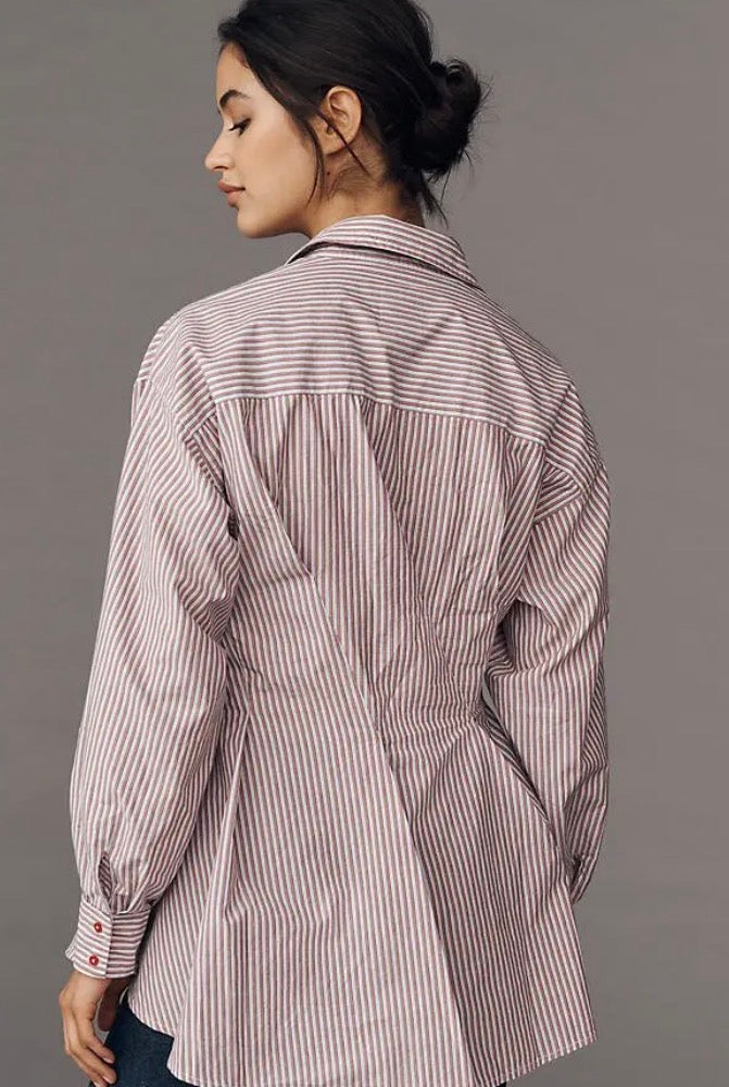 MAEVE  Long-Sleeve Waisted Buttondown Shirt