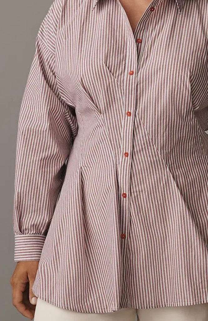 MAEVE  Long-Sleeve Waisted Buttondown Shirt