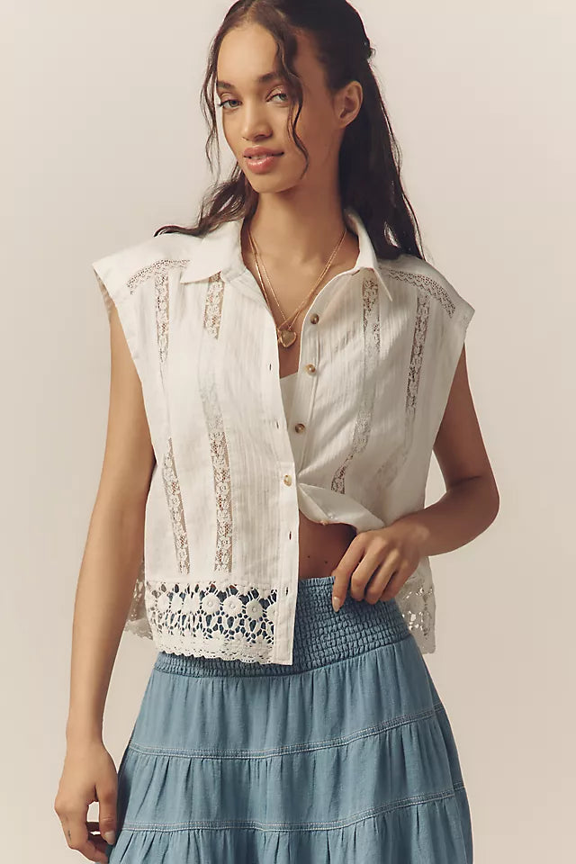 Pilcro Boxy Lace Buttondown Shirt XL