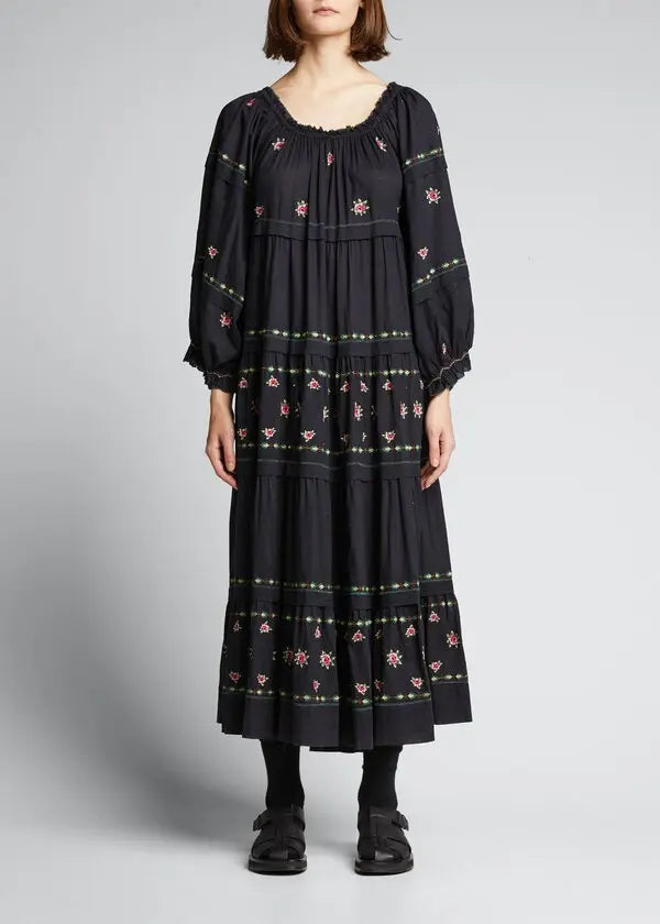 THE GREAT. THE FOLKLORE DRESS - DKNAVY SIZE 1 (S)