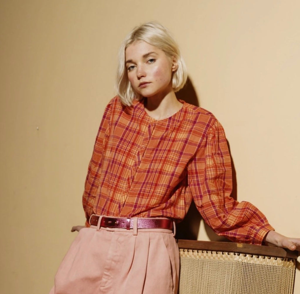 THE TINY BIG SISTER ORANGE PLAID COTTON TOP