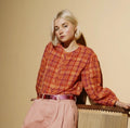 THE TINY BIG SISTER ORANGE PLAID COTTON TOP