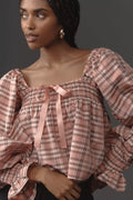 Mille Jesse Smocked Puff-Sleeve Top L/XL