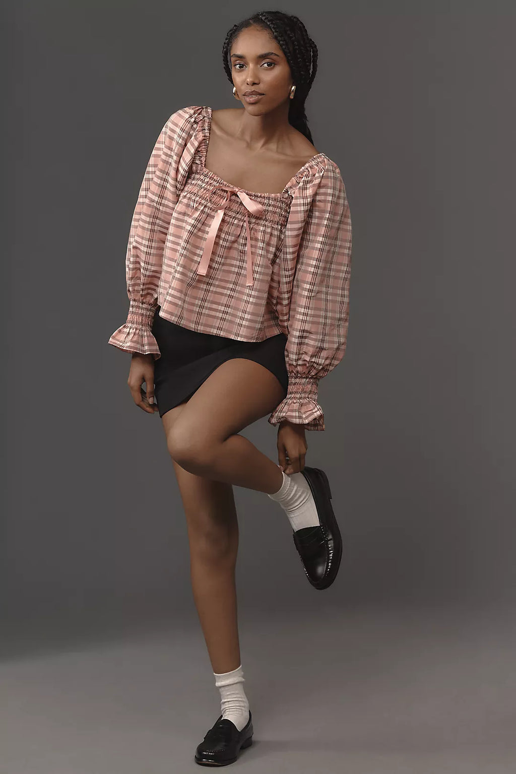 Mille Jesse Smocked Puff-Sleeve Top L/XL