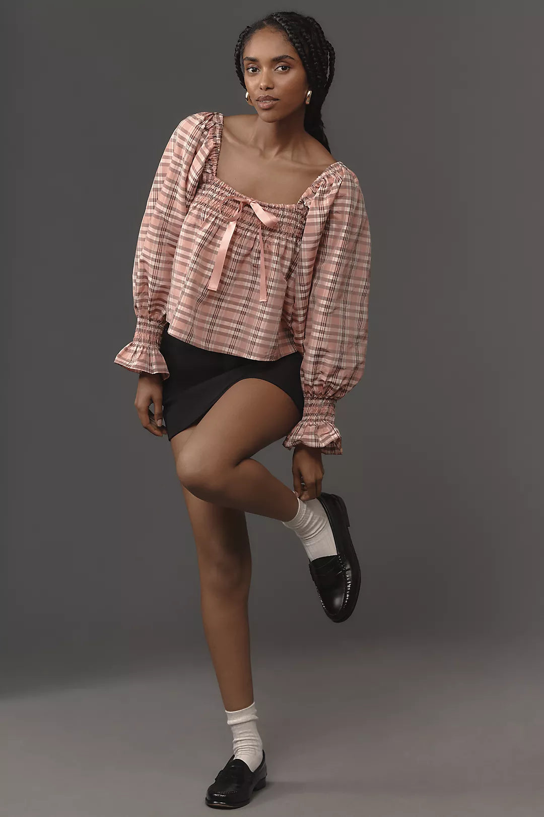 Mille Jesse Smocked Puff-Sleeve Top L/XL