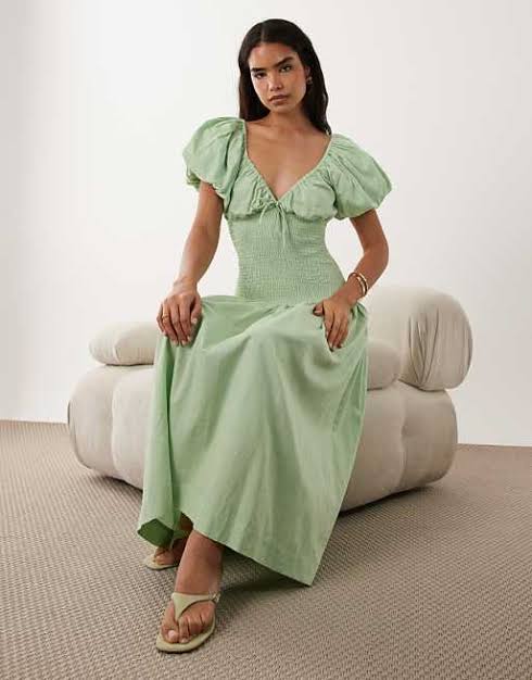 Muse Assembly Jane shirred puff sleeve midaxi dress L/XL