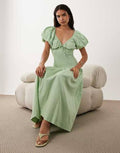 Muse Assembly Jane shirred puff sleeve midaxi dress L/XL