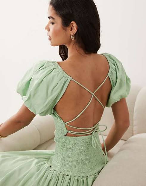 Muse Assembly Jane shirred puff sleeve midaxi dress L/XL