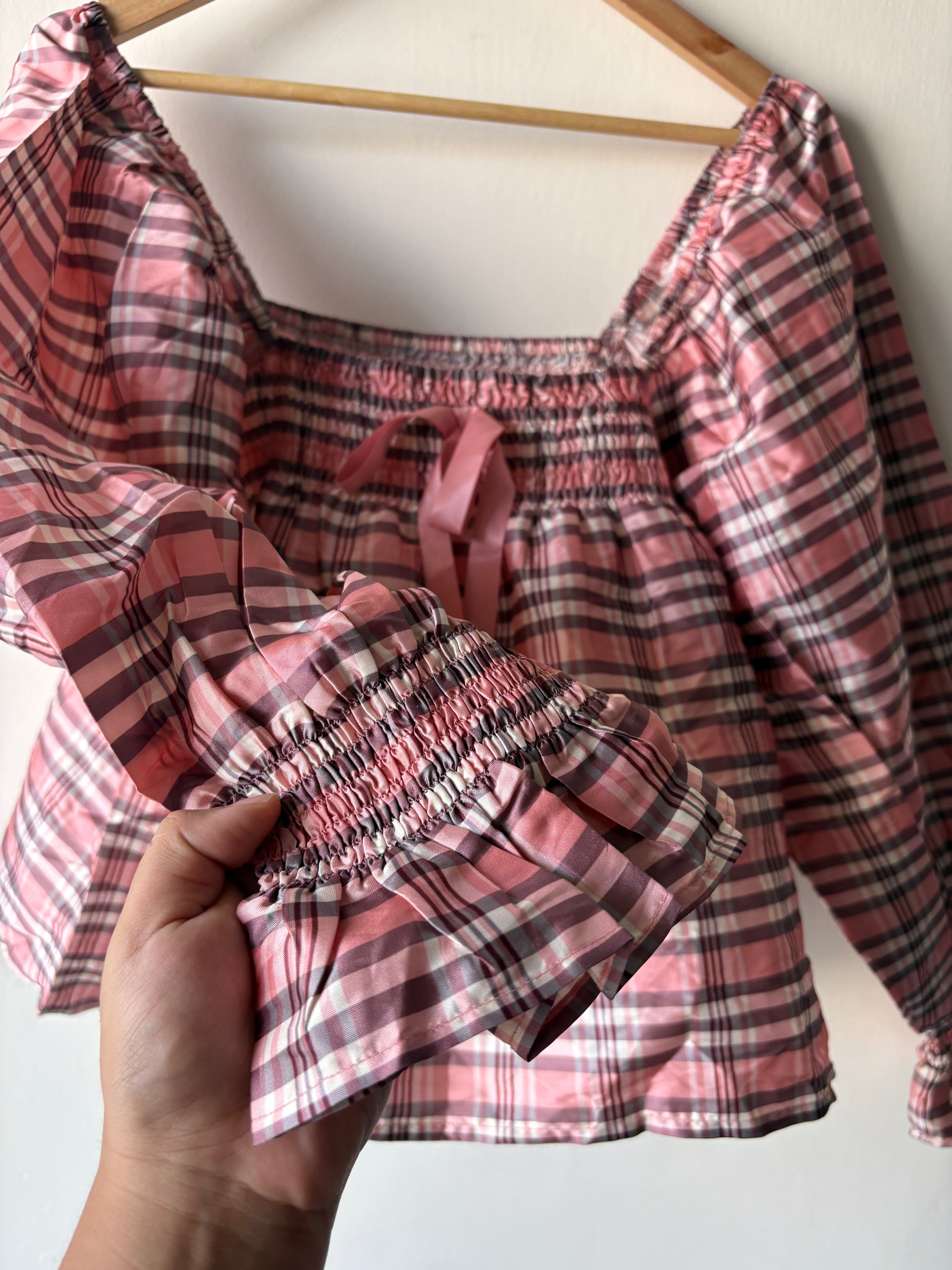 Mille Jesse Smocked Puff-Sleeve Top L/XL