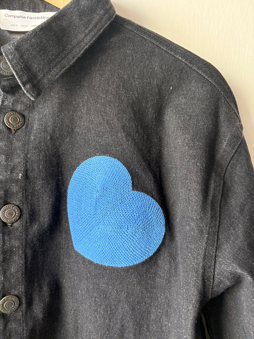COMPANIA FANTASTICA Blue denim shirt with Euphonia print