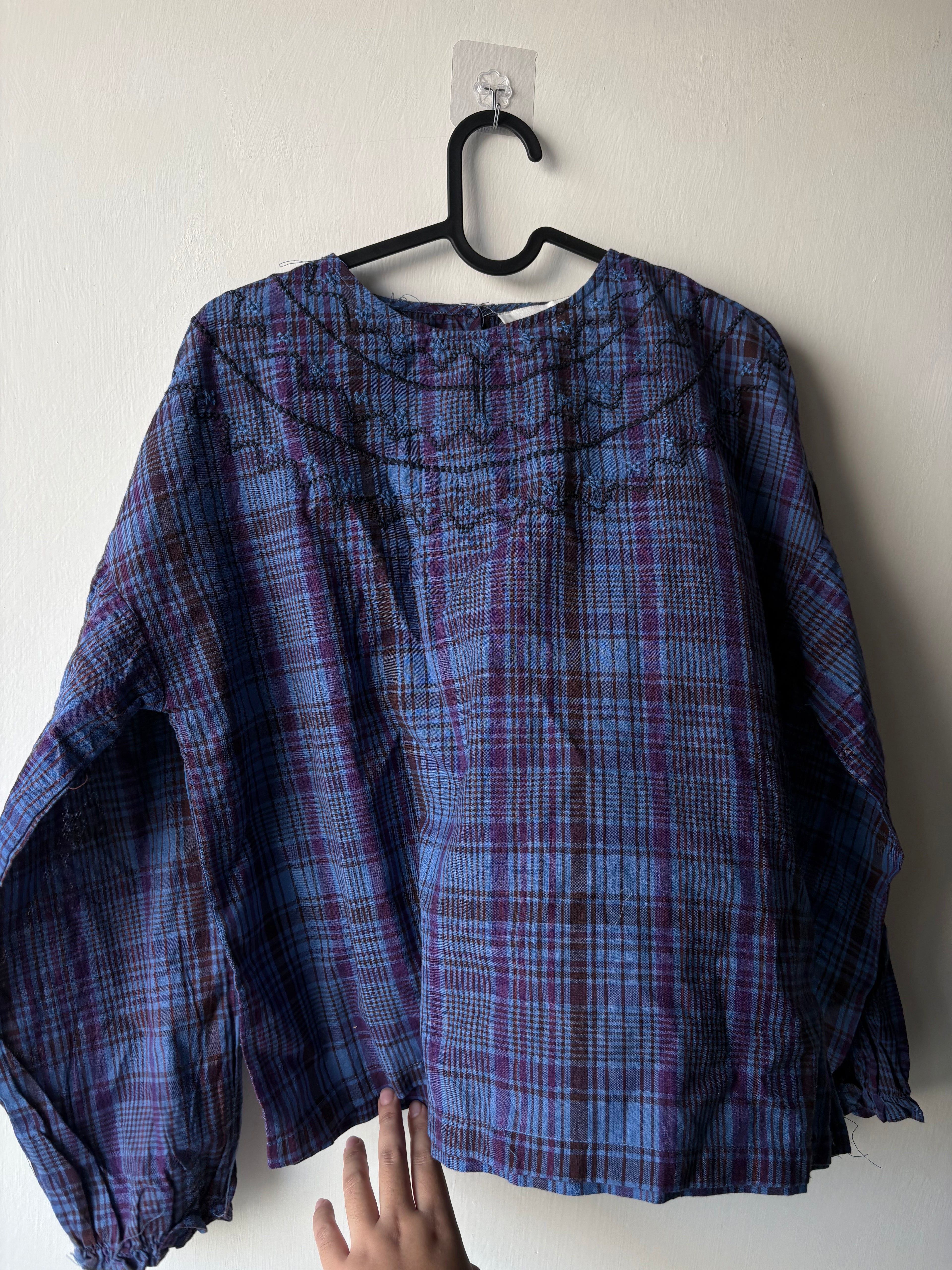 THE TINY BIG SISTER BLUE CHECK TOP
